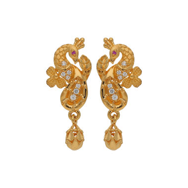 ELEGANT HANGING  GOLD STUD WITH PEACOCK DESIGN 